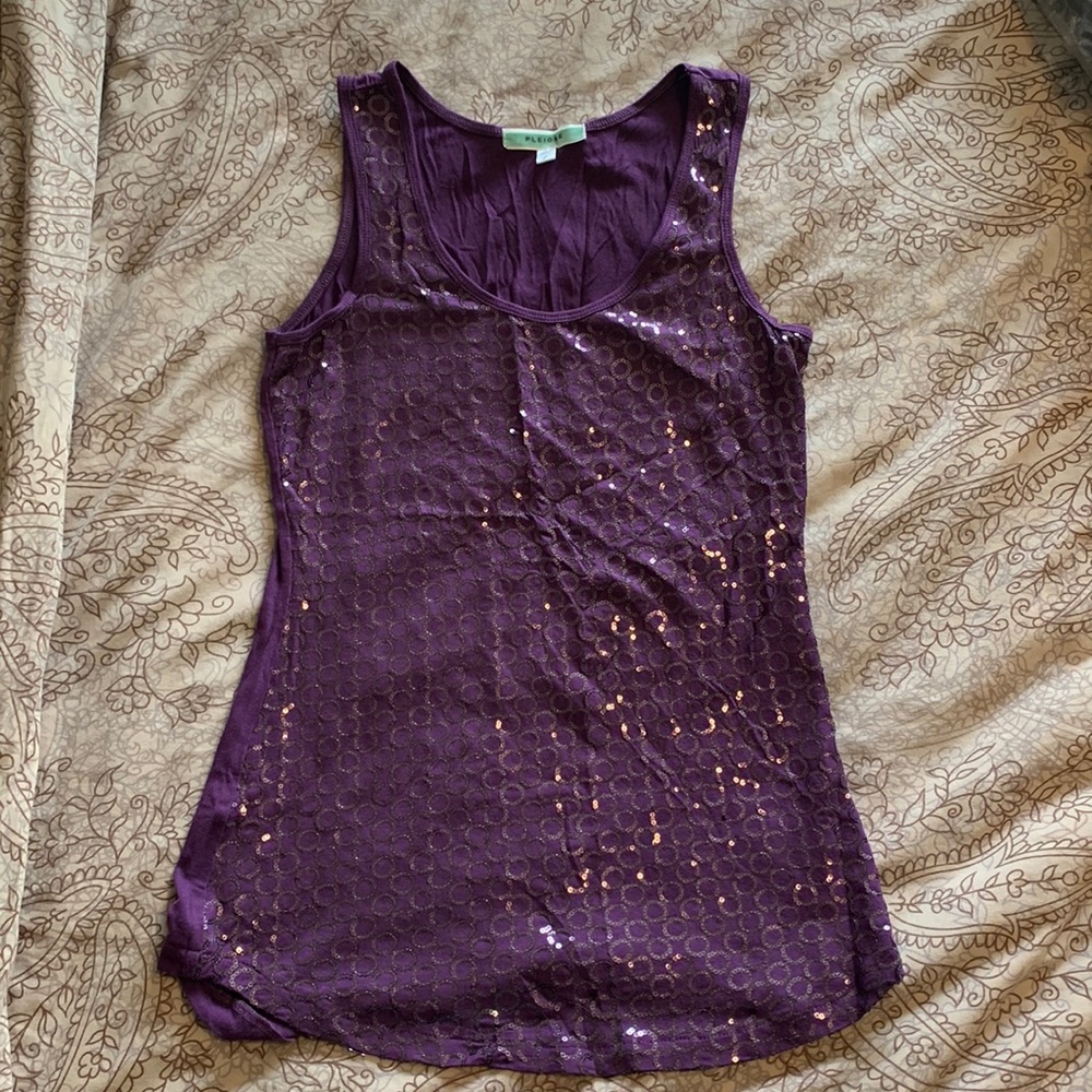 Pleione Size Small Purple Sparkly Sequin Sleeveless Top
